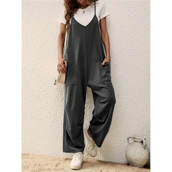 Dual Pocket Wide Leg Cami Jumpsuit Without Tee